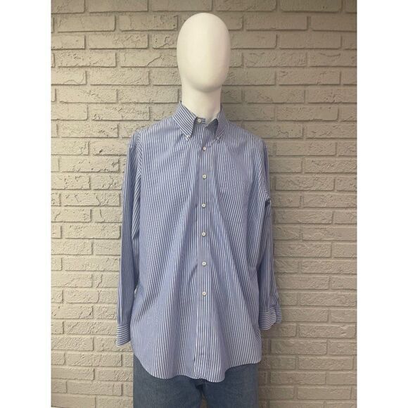 Brooks Brothers Non-Iron Stripe Long Sleeve Button Down Shirt Size 17 4/5 - Picture 1 of 10